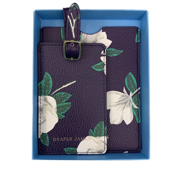 Draper James Travel Set Passport Holder Luggage Tag Magnolia Print NIB - Picture 1 of 6
